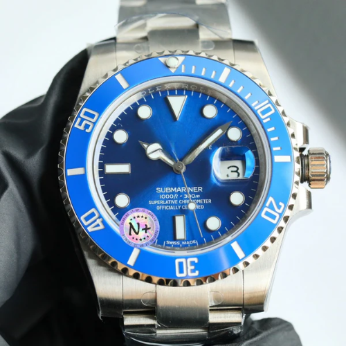RLX Submariner Date in 18k white gold with a blue dial and blue ceramic bezel