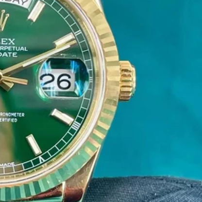 RLX Day-Date, ref. 118138, yellow gold with green leather strap